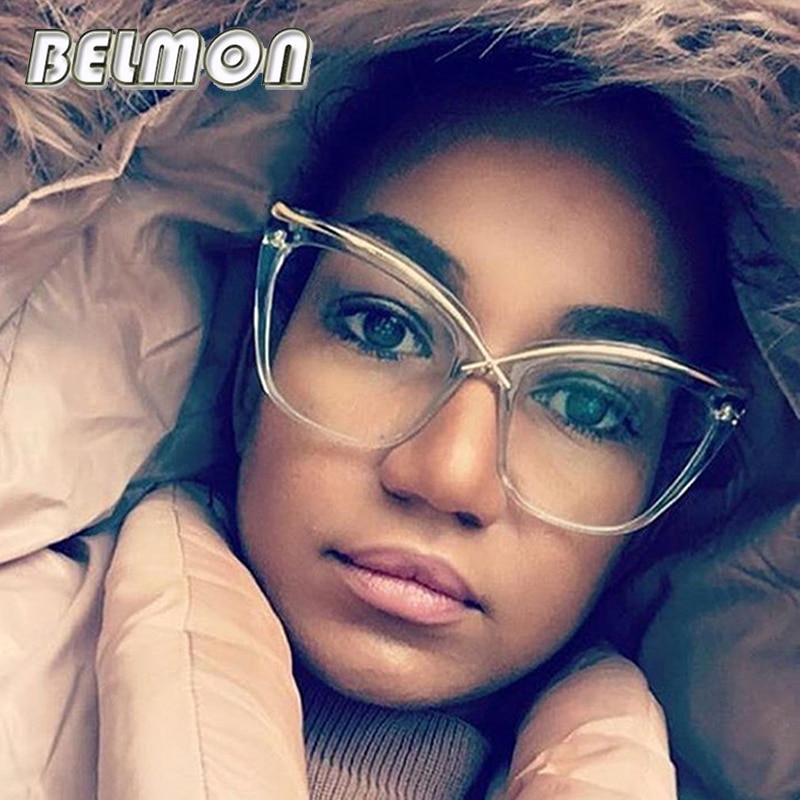 Belrayon óculos de olho de gato, armação feminina para óculos de computador, armação de óculos para miopia, lentes transparentes feminina rs262