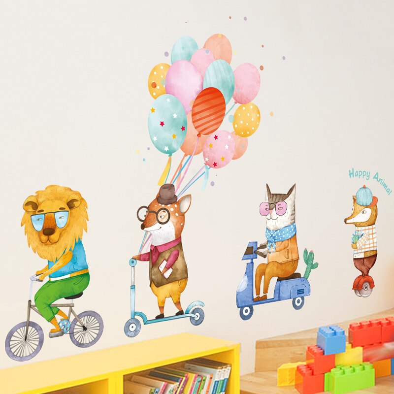Tofok Słodki szczęśliwy balony ze zwierzętami naklejki ścienne wodoodporny pvc salon dla dzieci pokój dekoracja przedszkola diy na drzwi robić szafki, okna naklejki