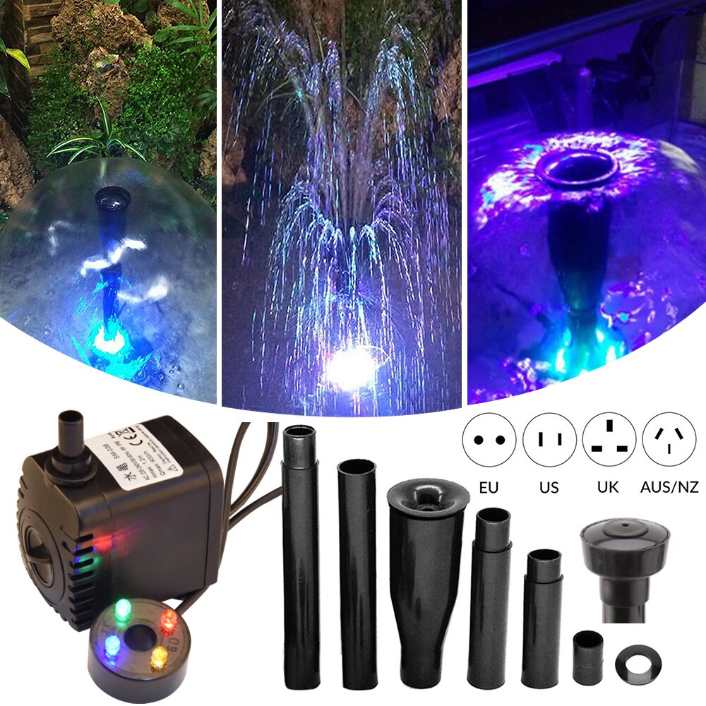 Aquarium Water Pump Garden Fountain Water Pump Fish tank Oxygen Pump Aquariums Oxygen Pump With Led Light Fountain Maker D20: US plug