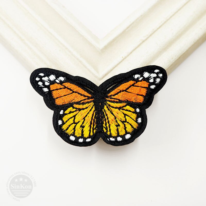 Yellow Butterfly (Size:5.0X8.0cm) DIY Embroidery Patch Applique Clothes Ironing Clothing Sewing Supplies Decorative Patches