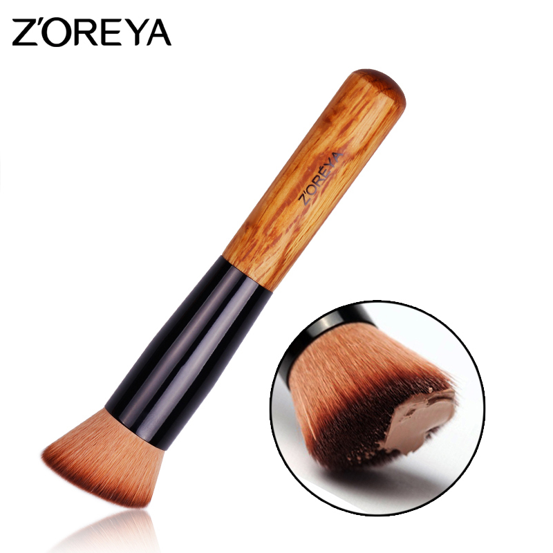 Zoreya Dame Schuine Hoek Multifunctionele Pro Concealer Make Up Borstel Houten Handvat Borstel Cosmetica