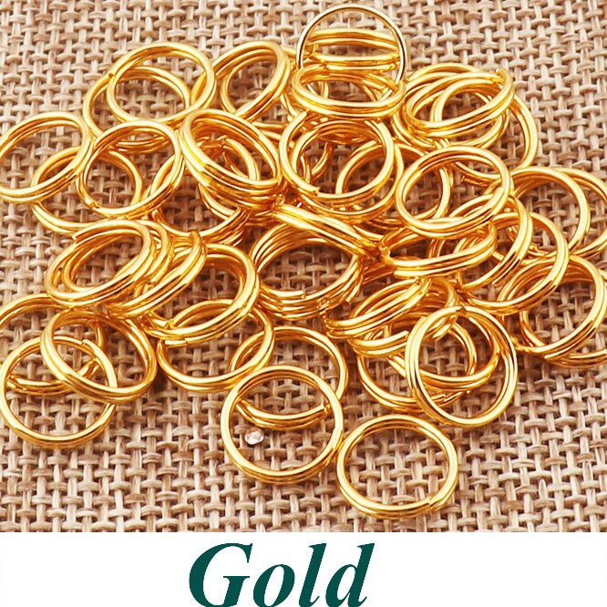 10mm metalen splitsleutelringen, splitspringringen, sleutelhangerring, bulk splitringen, ronde splitring, sleutelhangerring, bedel, 100-500 vinden: 500 stuks / Goud