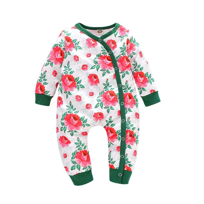 Combinaison avec imprimé d'animaux et de plantes | Combinaison en coton, col rond, manches longues, décontractée, costume de soleil, pour garçons et filles, vêtements de maison, pour bébés: Flower / Nouveau-né