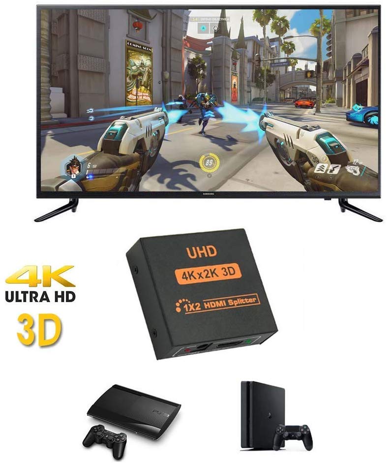 HDMI Splitter,1 in 2 Out HDMI Splitter Ver 1.3 Certified, 1x2 HDMI Splitter, HDMI Switch Box, Full HD 4K 1080P & 3D Support