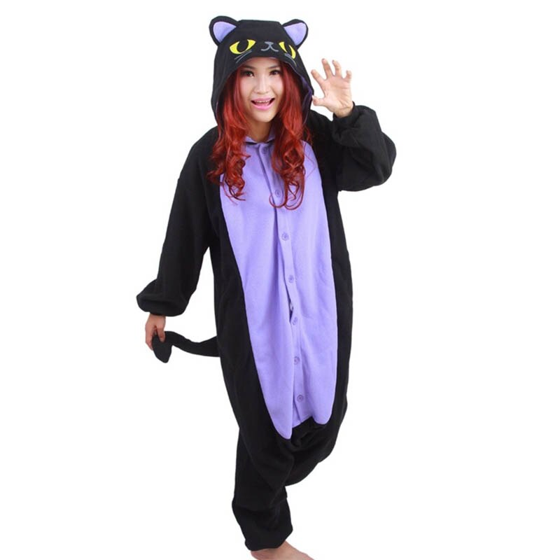 Adult Animal Onesie The Midnight Cat Onesie Polar Fleece Pajamas for in Stock