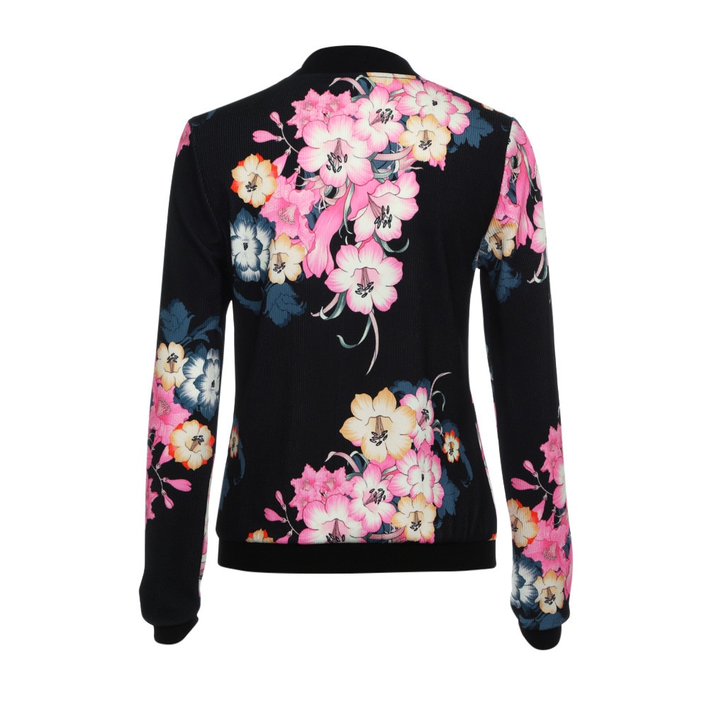 Womens Autumn Slim Jacket Coat Ladies Biker Celeb Flower Bomber Jacket Coats Basic Casual Outerwear 7.17