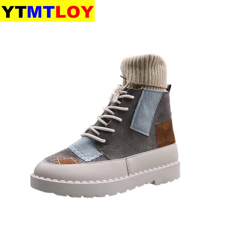 Høst og vinter eksplosjoner semsket lerret fargematchende vill high-top ull munnstøvler damesko 3 farger damestøvler