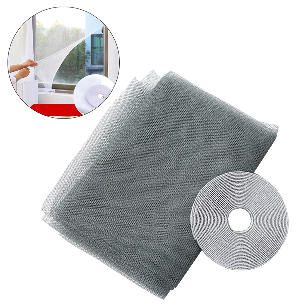Self-Adhesive Window Fly Screen Mosquito Net for Windows DIY Size: Grey 1.3x1.5m