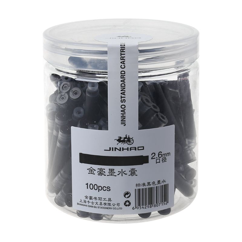 Jinhao cartuchos de fonte, 100 peças de cartuchos de tinta preto, azul, saco de recarga 2.6mm para escola, escritório, papelaria x6hb: BK