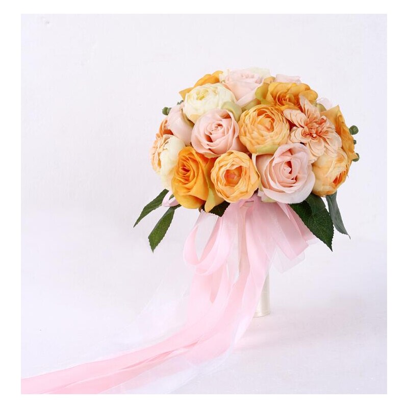 Yellow Blue Pink Purple Green Wedding Bouquet Handmade Wedding Ball Bridal Bridesmaid Artificial Flower Bouquet for Wedding