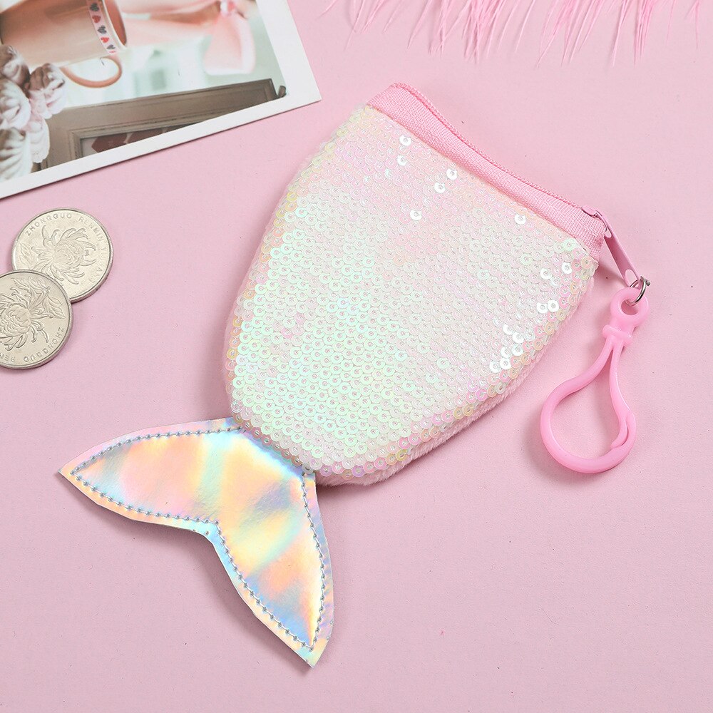 Enfants fille portefeuille sirène queue paillettes porte-monnaie bandoulière sacs support portefeuille pochette pour enfants fille: Rose