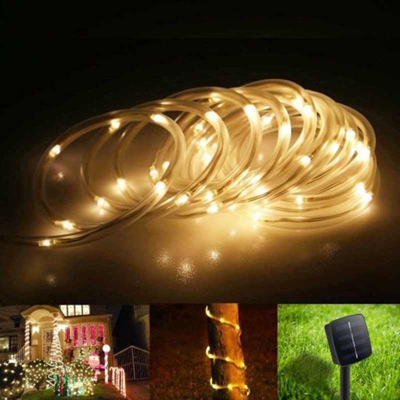 12m x 100 leds tuinverlichting op zonne-energie, touw, buisverlichting, led-lichtsnoer, buitenterras, kerstboom, bruiloft, feestdecoratie