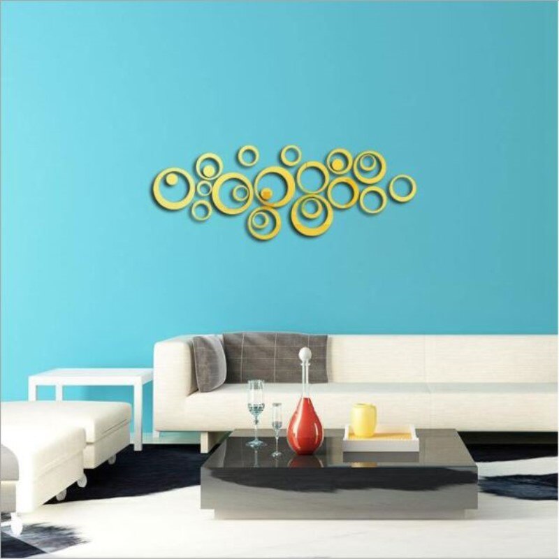 24 Pçs/lote 3D Círculos Espelho de Prata Adesivos DIY Decoração Adesivos de Parede para TV Fundo papel de Parede Decoração Da Casa Decoração Da Parede De Acrílico Arte
