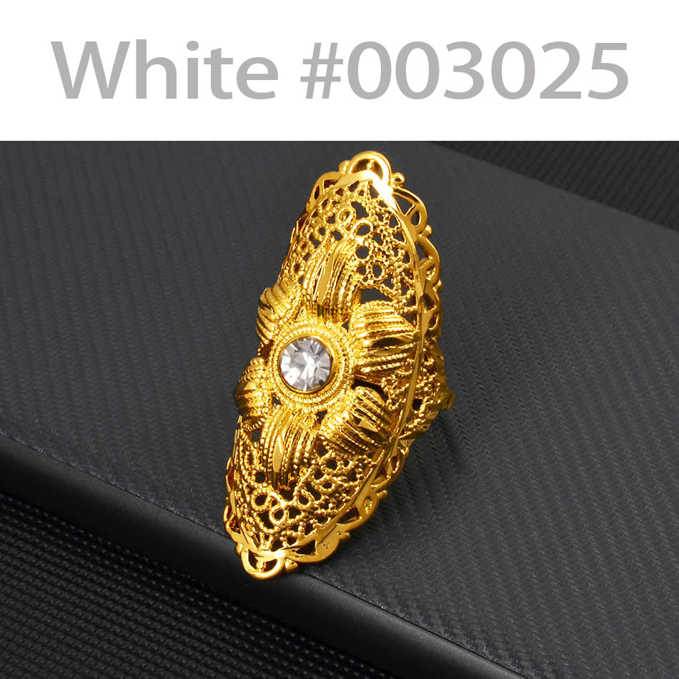 Anniyo Ethiopian Big Ring Gold Color for Women Trendy African Arab Ring Middle East Jewelry Charm Party Wedding #003025: White stone