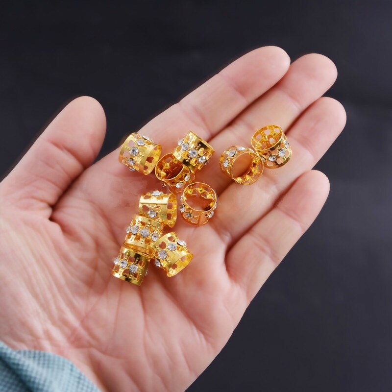 10/20 Pcs Gold Rhinestone Ring Dreadlock Beads for Braids Hair Beads for Dreadlocks Adjustable Hair Braid Cuff Clips