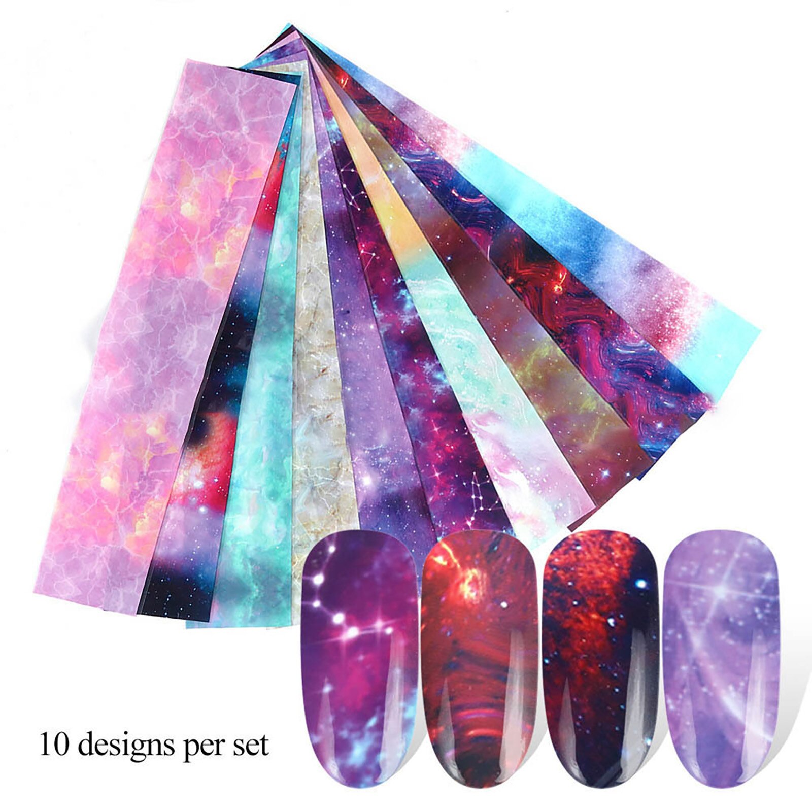 10 Stks/set Galaxy Nail Art Sticker Nail Holografische Sterrenhemel Mix Transfer Folie Nagels Decal Voor Nail Art Decor Manicure # P30: B