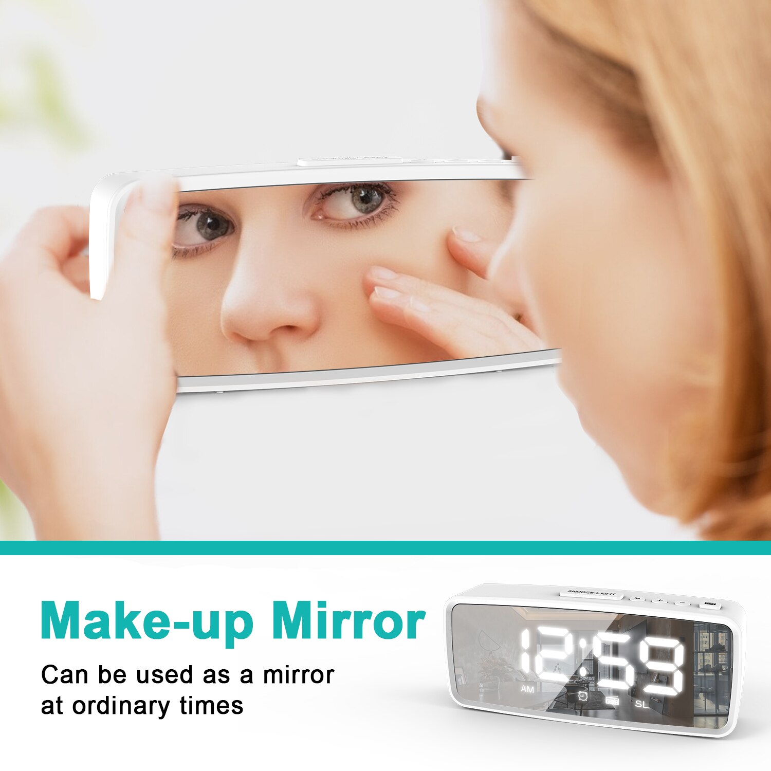 FM Radio LED Digital Smart Alarm Clock Watch Table Electronic Mirror Desktop Clocks 3 Levels Dimmer with Timer Snooze