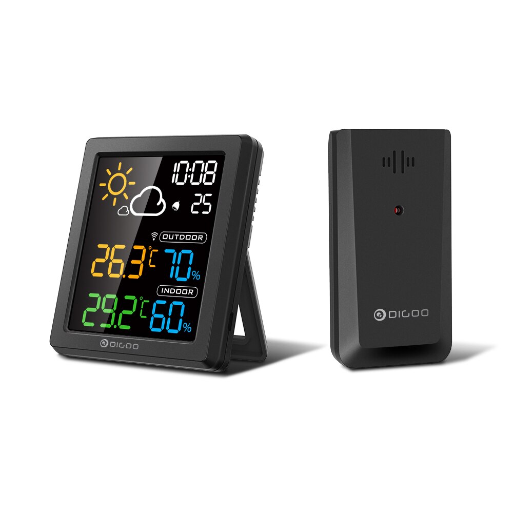 DIGOO DG-8647 LCD Stazione Meteo Alarm Clock Temperatura Intelligente Sensore di Umidità Termometro Digitale Misuratore di Umidità Per La Casa: Default Title