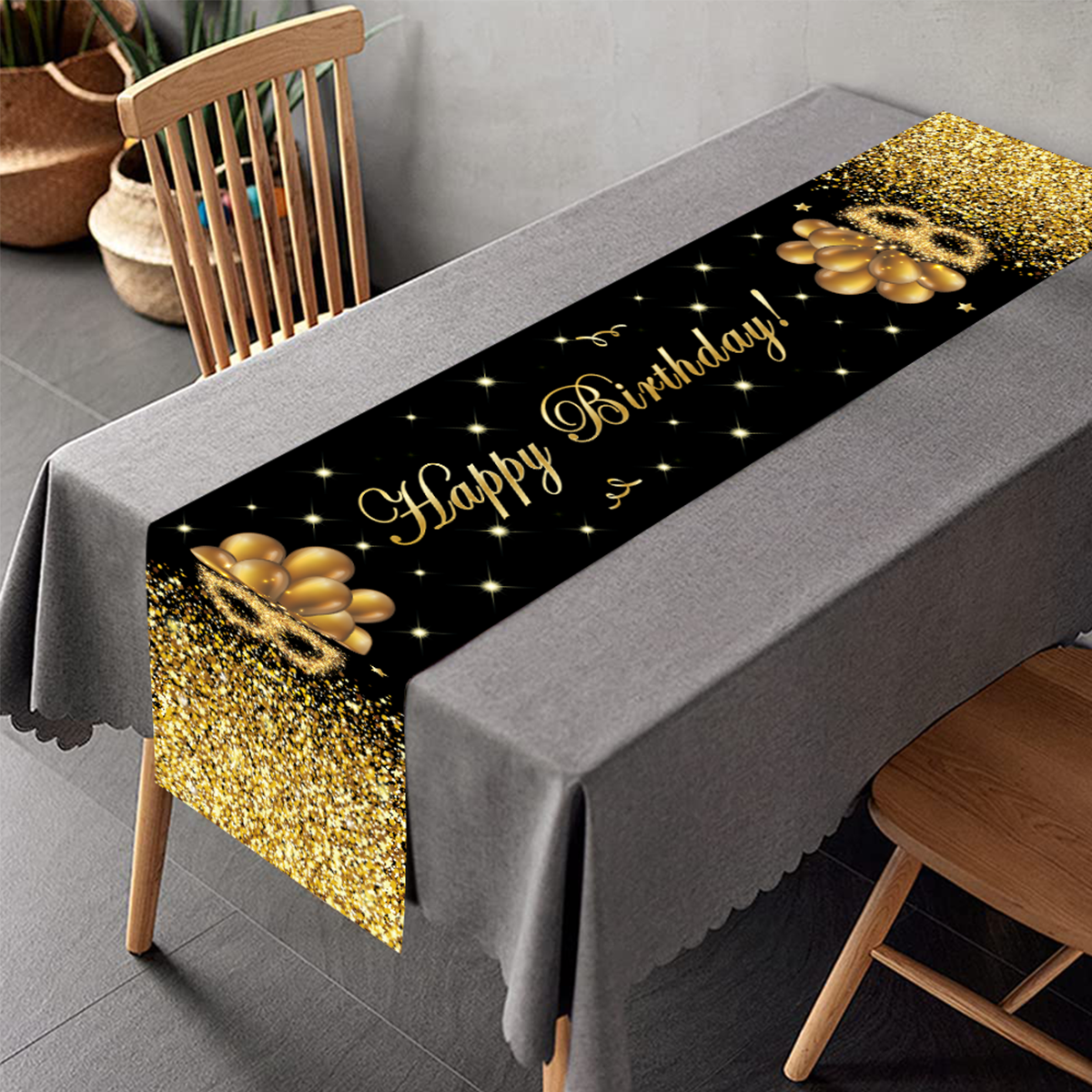 corridore da tavola di compleanno in oro nero 30 50 tovaglia di compleanno decorazione per feste di palloncini per la casa sfondo matrimonio anniversario per adulti