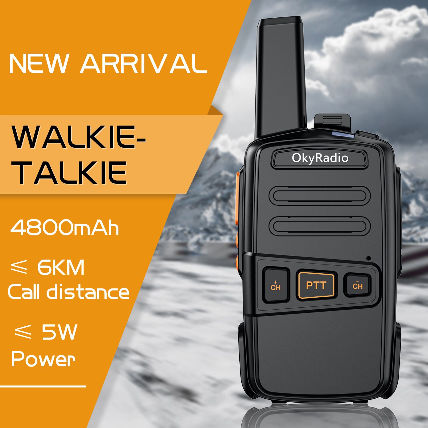 2022 Hot 5w lavoro walkie-talkie 6km chiamata 4800mAh batteria OkyRadio portatile impermeabile walkie-talkie forte anti-goccia Dropshipping: Black-1pcs