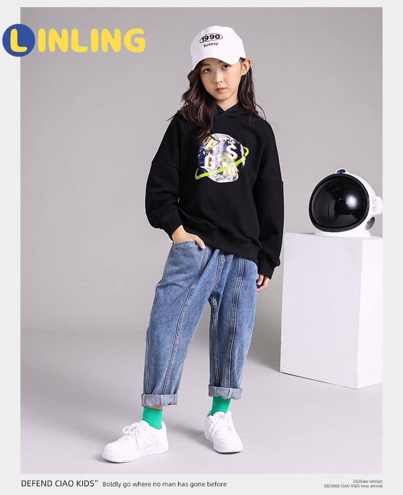 Linling unisex lasten collegepaidat lasten vaatteet siistit hupparit pojille tyttöjen huppari puuvilla pitkähihaiset päällysvaatteet top  p258