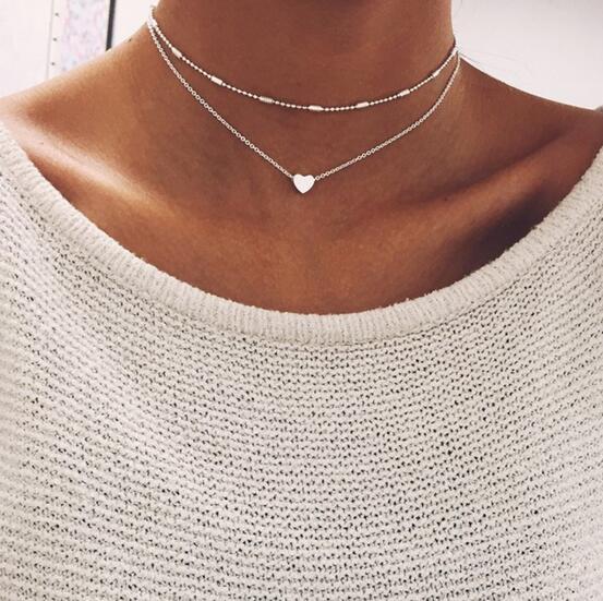 Tocona Bohemen Multilayer Kwastje Liefde Hart Charm Chokers Kettingen Voor Vrouwen Vintage Goud Zilver Kleur Chokers Kraag 5323: silver