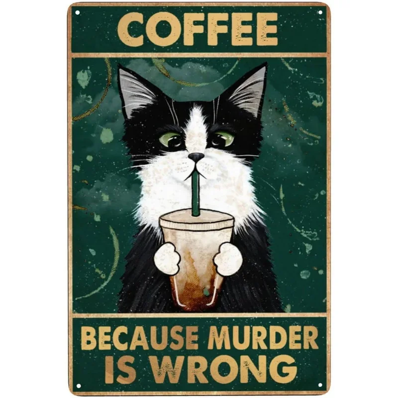 retro Katze Kaffee Metallschild Jahrgang Küchenschilder Wanddekoration Weil Mord ist falsch Lustige Schilder Bar Dekorationen Kunst Poster: 20x30cm / Pflaume