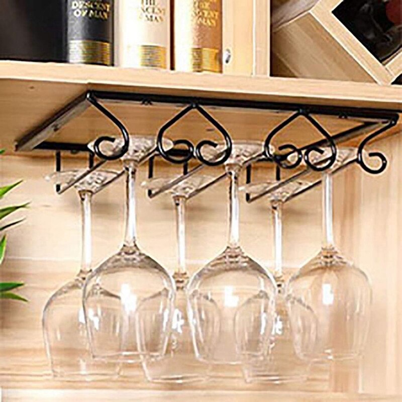 Zwarte Wijn Glas Rack Houder Metalen Onder Kast Glaswerk Wijn Glazen Opslag Hanger Organizer Voor Bar Keuken
