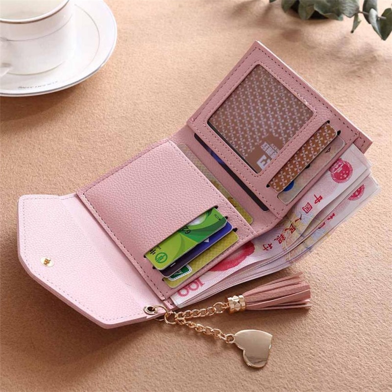 Valink Women Simple Short Wallet Tassel Coin Purse Card Holders Multi-card Position Female Wallet Portefeuille Femme