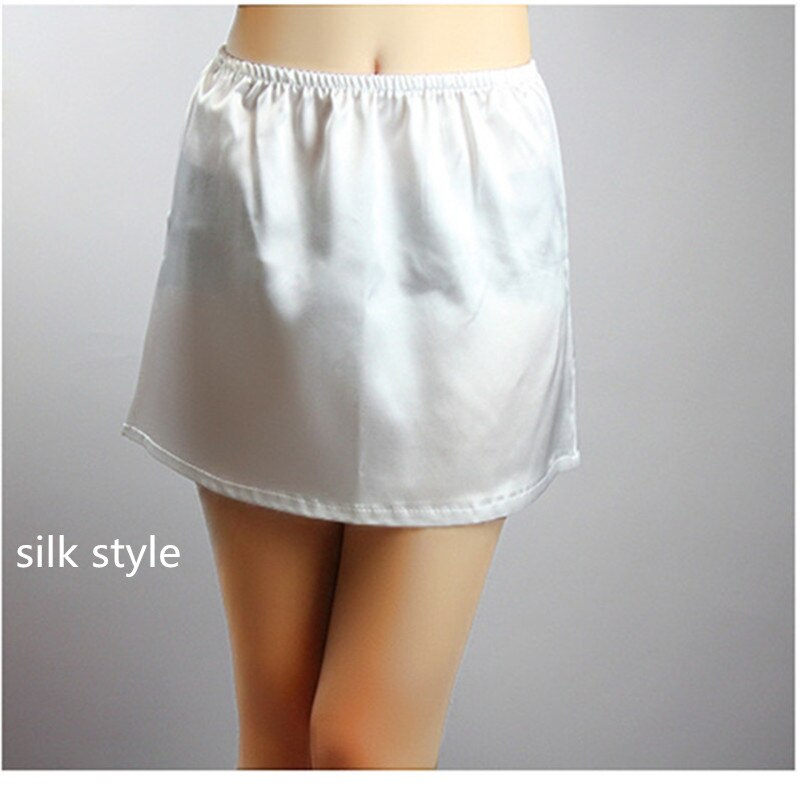 Skjørt skjørt med høy slits mini underskjørt kvinner underskjørt halv skjørt underskjørt bomull casual mini basic skjørt: Hvitt silkeskjørt