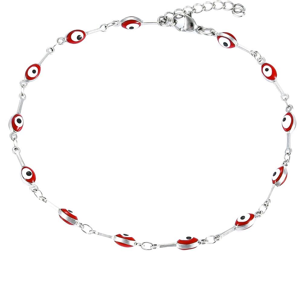 Pulsera de tobillo de acero inoxidable con cuentas de esmalte de 4MM, superposición de oro con Mini pulsera ajustable de estilo de ojo malvado de colores con extensor: Red / 17.5cm Bracelet