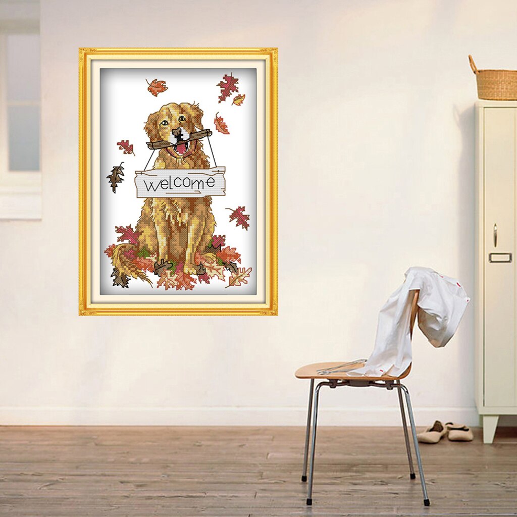 DIY Stamped Cross Stitch Kits with Printed Pattern- Lovely Dog Pattern DIY Needlepoint Embroidery Kits for Adults Beginners