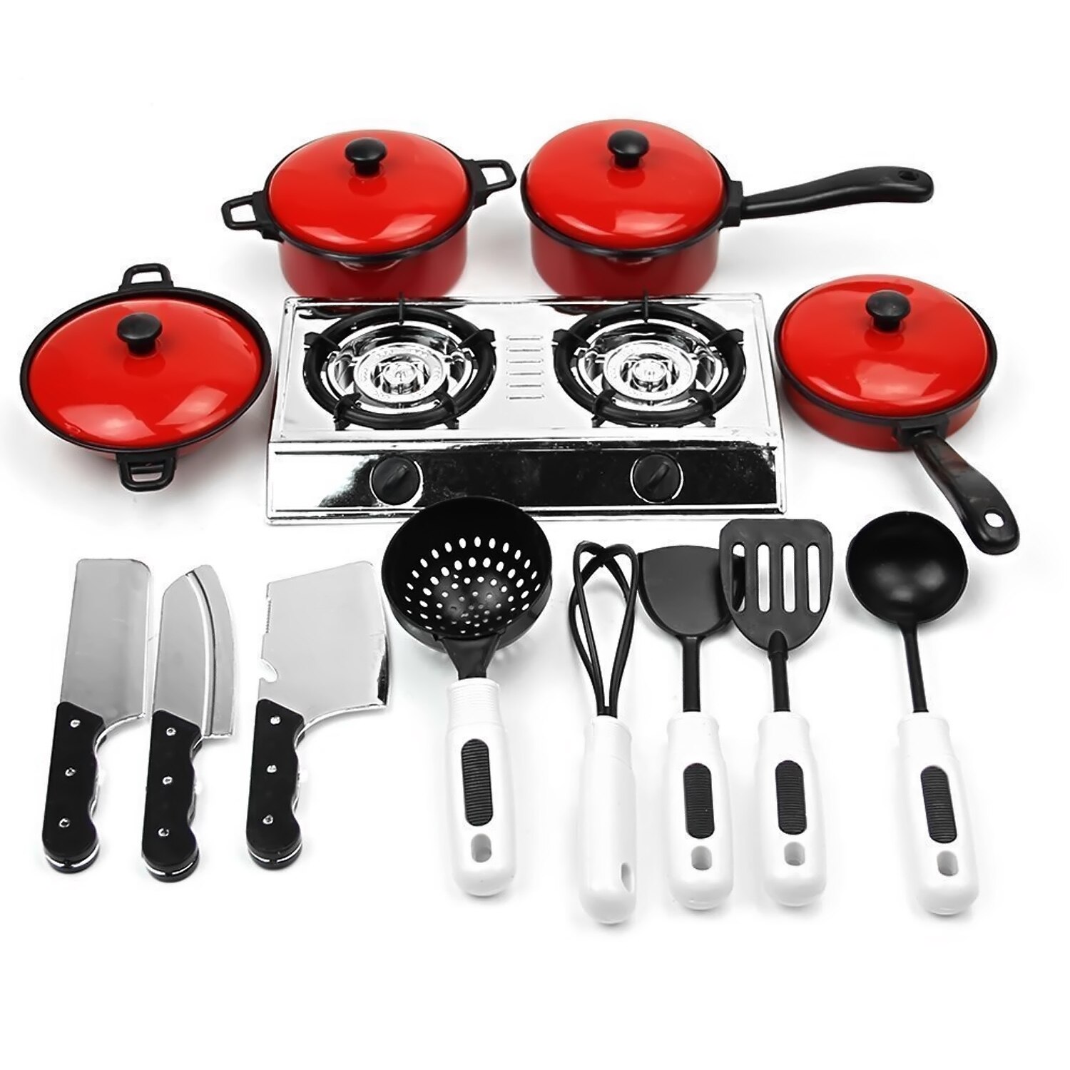 13PCS Kids Simulation DIY Kitchen Pots Pans Dishes Spoon Knives Cooking Stove Cookware Tool Accessories Kitchen Pretend Play Toy