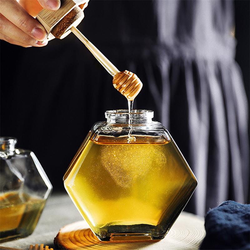 Glas honning krukke med dipper 220/380ml honning flaske container pot med træ honning pot med stick ske forsegling køkken værktøj
