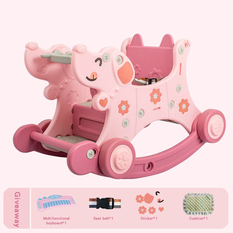 Baby Rit Op Speelgoed 2 In 1 Hond Schommelstoel Paard Draaitafel Winkelwagen Paard Trolley Kinderen Rolstoel Paardensport Kids Indoor speelgoed M139: Pink