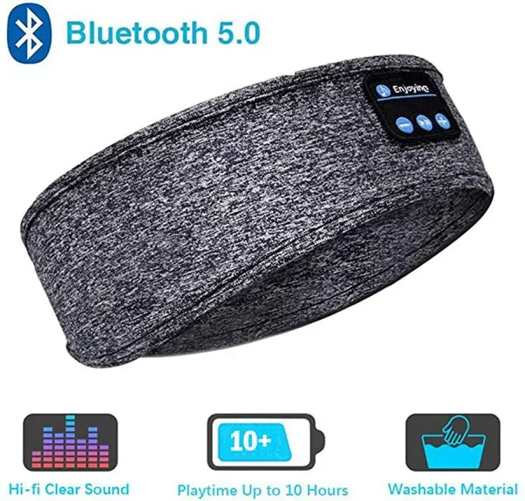 Bluetooth Sleeping Headphones Sports Headband Thin Soft Elastic Comfortable Wireless Music Earphones Eye Mask for Side Sleeper: Dark Grey