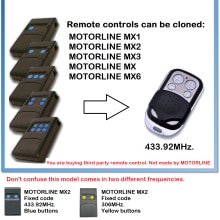 MOTORLINE MX1, MX2, MX3, MX4, MX6 433.92MHz fixed code Universal Remote Control duplicator