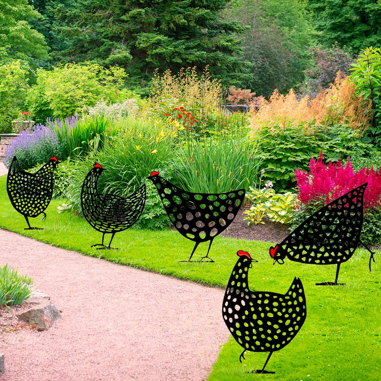 Kip Yard Art Metal Hen Art Tuinieren Ornamenten Tuin Achtertuin Gazon Stakes Metalen Hen Yard Decor Pasen Decoratie