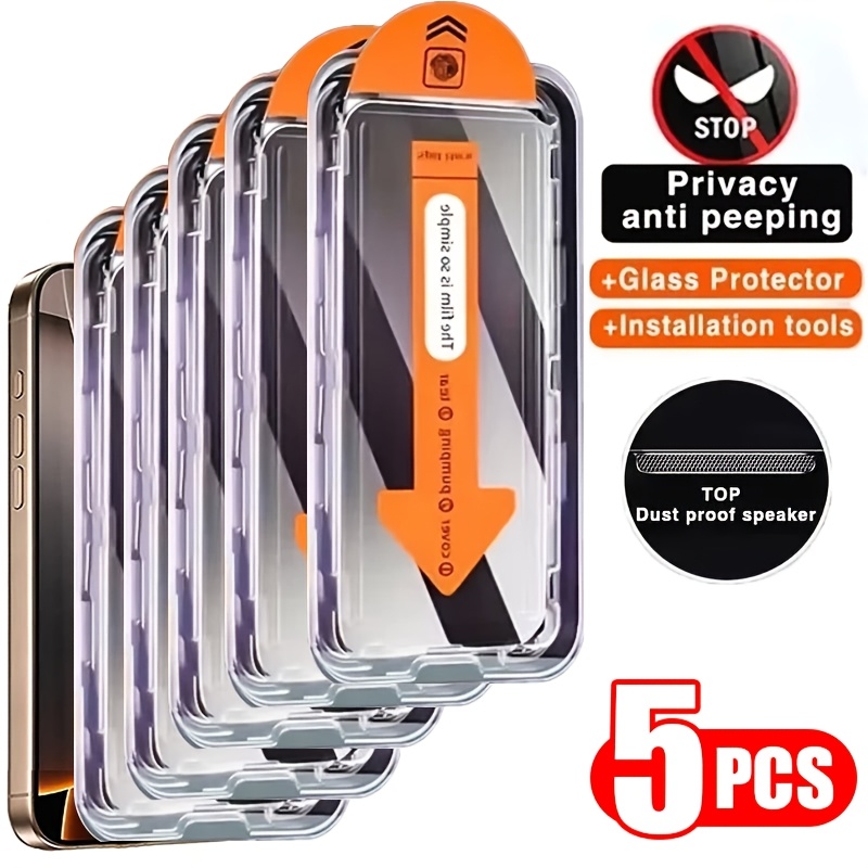 5pcs Full Cover Privacy Screen Protector For iPhone 16 Pro Max 16e 15 14 Plus 13 Pro Max 12 11 X XR XS Max Mini Anti-spy Glass: Rose Golden