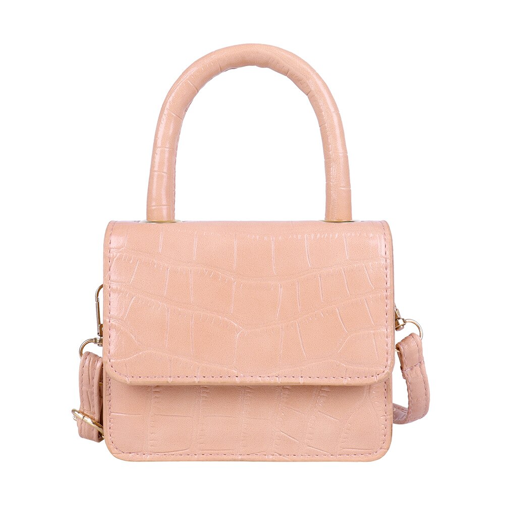 PU Leather Mini Shoulder Handbags Lady Stone Pattern Casual Pure Color Flap Tote Messenger Bags Women Pure Color Flap: Pink