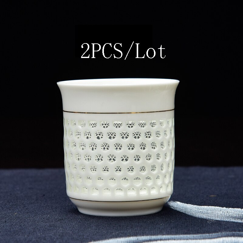 2PCS/Lot Crystal Hollow Teacup Honeycomb Teaware Blue and White Porcelain Ceramic Tea Cup Kung Fu Tea Set Kung Fu Tea Set: C