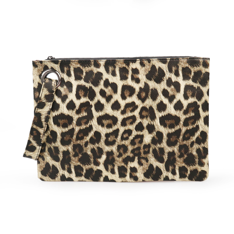 Luksus trendy håndtasker leopard print damer clutch flerfarvet retro flad taske stor kapacitet clutch