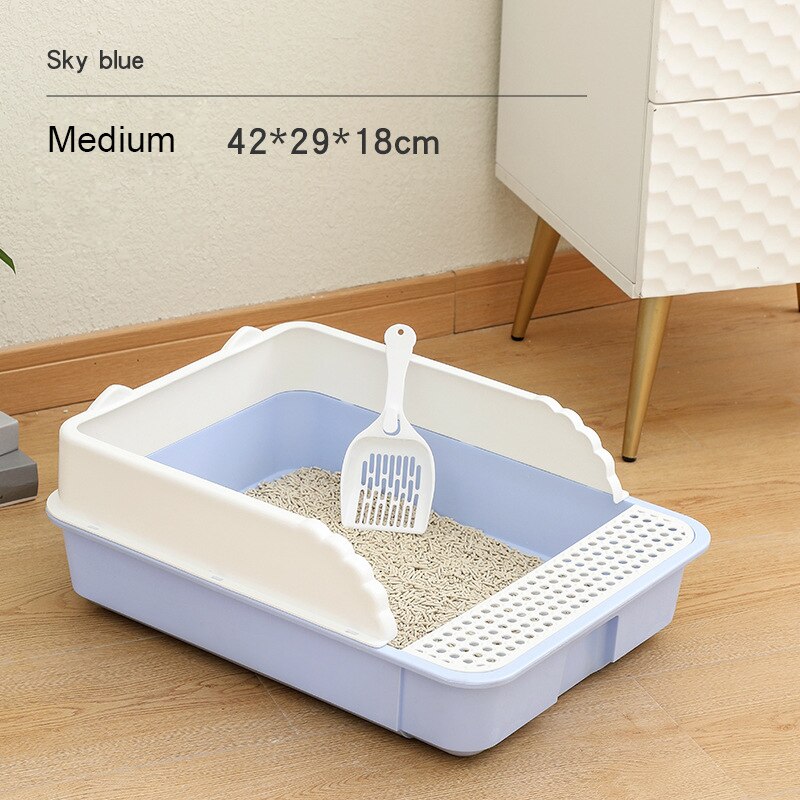 Katzen Wurf Kasten Haustier Wc Becken halb-Geschlossen Hund Sauber Wc Sandkasten Katze Hund Tablett Kätzchen Wurf Schaufel Anti Spritzen Wurf Kasten: Himmel Blau / L