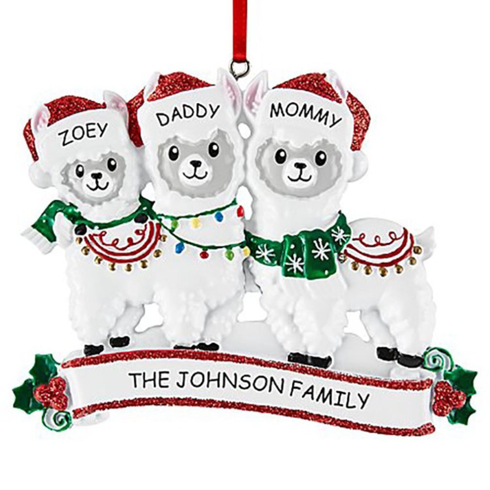 Schattige alpaca-familie kerstboomhanger diy naam pvc kerstboomhanger kerstversiering: Hemelsblauw