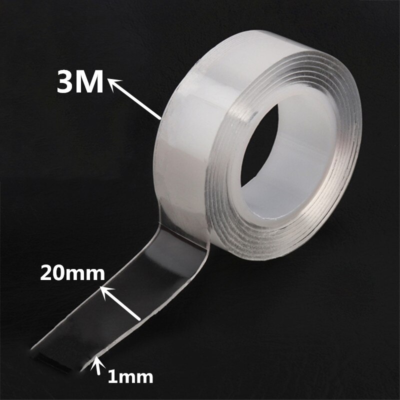 Cinta adhesiva impermeable 6850 transparente de doble cara, Nano, reutilizable, para el hogar, porcelana, madera, metal, plástico, súper pegamento: 20mmx3M