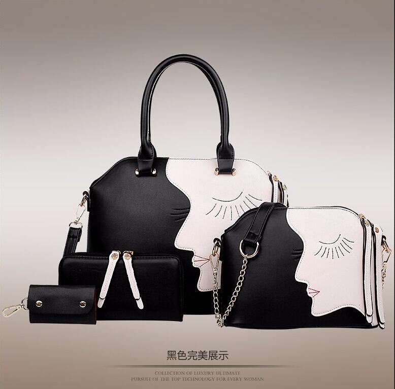 Bolsa de couro feminina artvan, bolsa de mão designer feminina + bolsa mensageiro + bolsa de chaves 4 peças, conjunto gd02