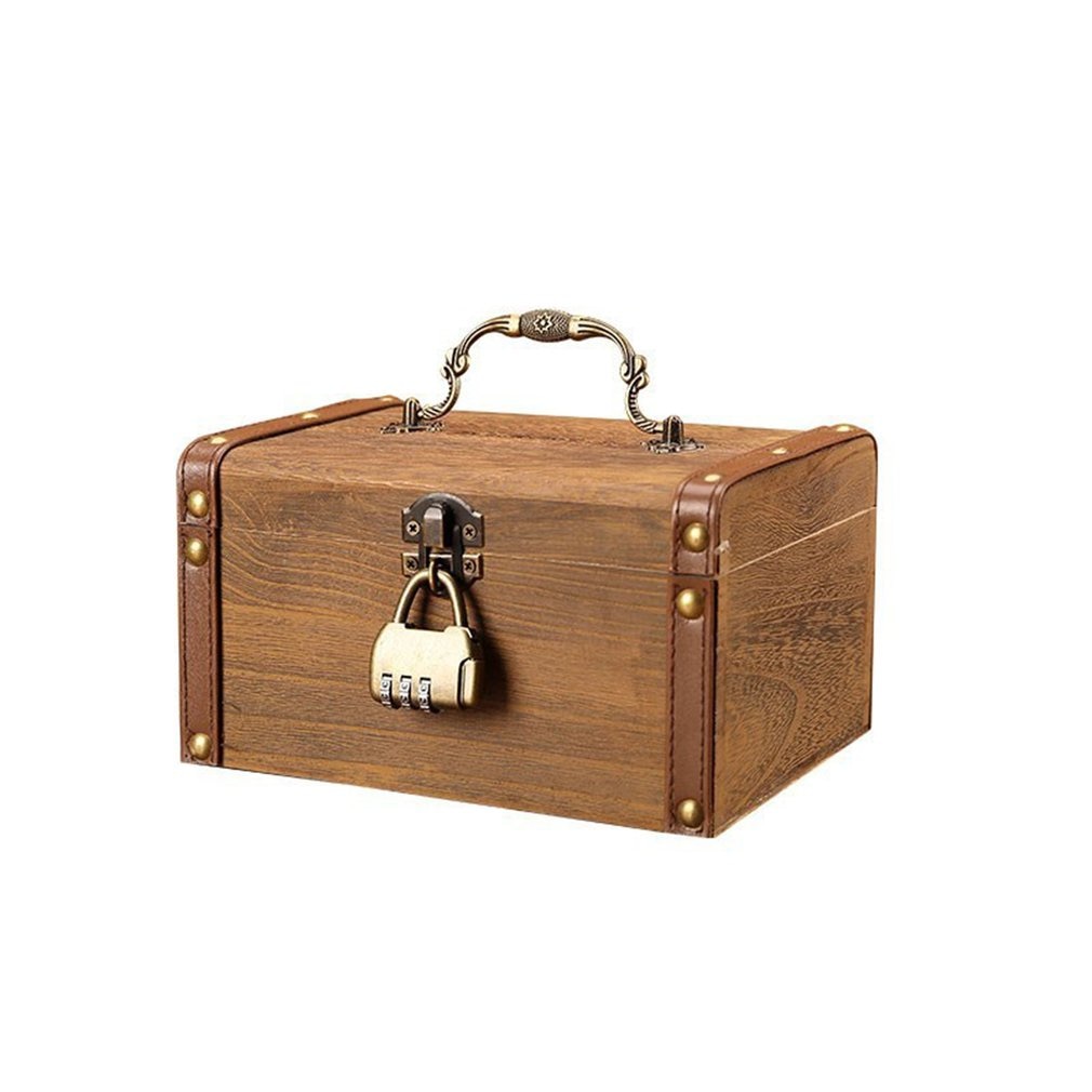 Household Small Safe Deposit Box Child Little Girl Wooden Piggy Bank Retro Desktop Storage Box: S paulownia password