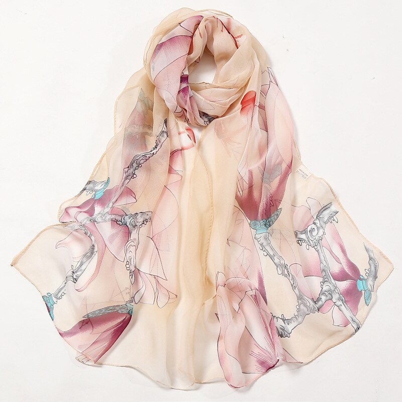 Spring Summer Autumn Women's Thin Silk Scarves Simulation Silk Wild Georgette Gradient Sunscreen Printing Multicolor Scarf A51