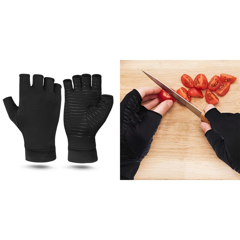 Compression Gloves,Copper Fiber Fingerless Gloves With Extra Grip - Warming Gloves For Hand, Finger,Bike Gloves