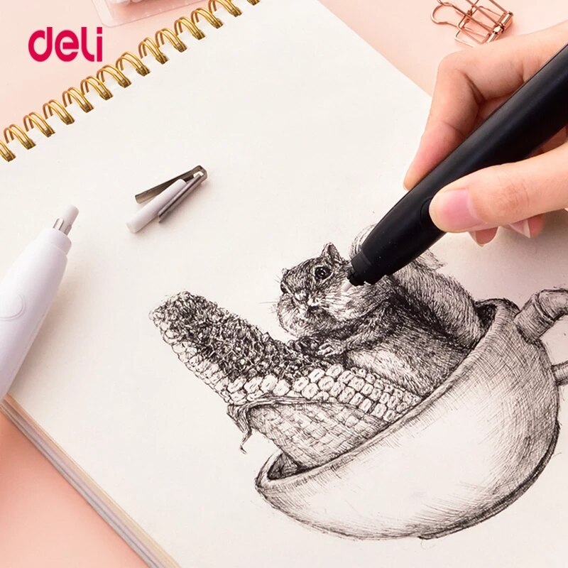 Deli Pencil Drawing Mechanical Electric Eraser Cute Kneaded Erasers for Kids School Office Supplies Rubber Pencil Eraser Refill